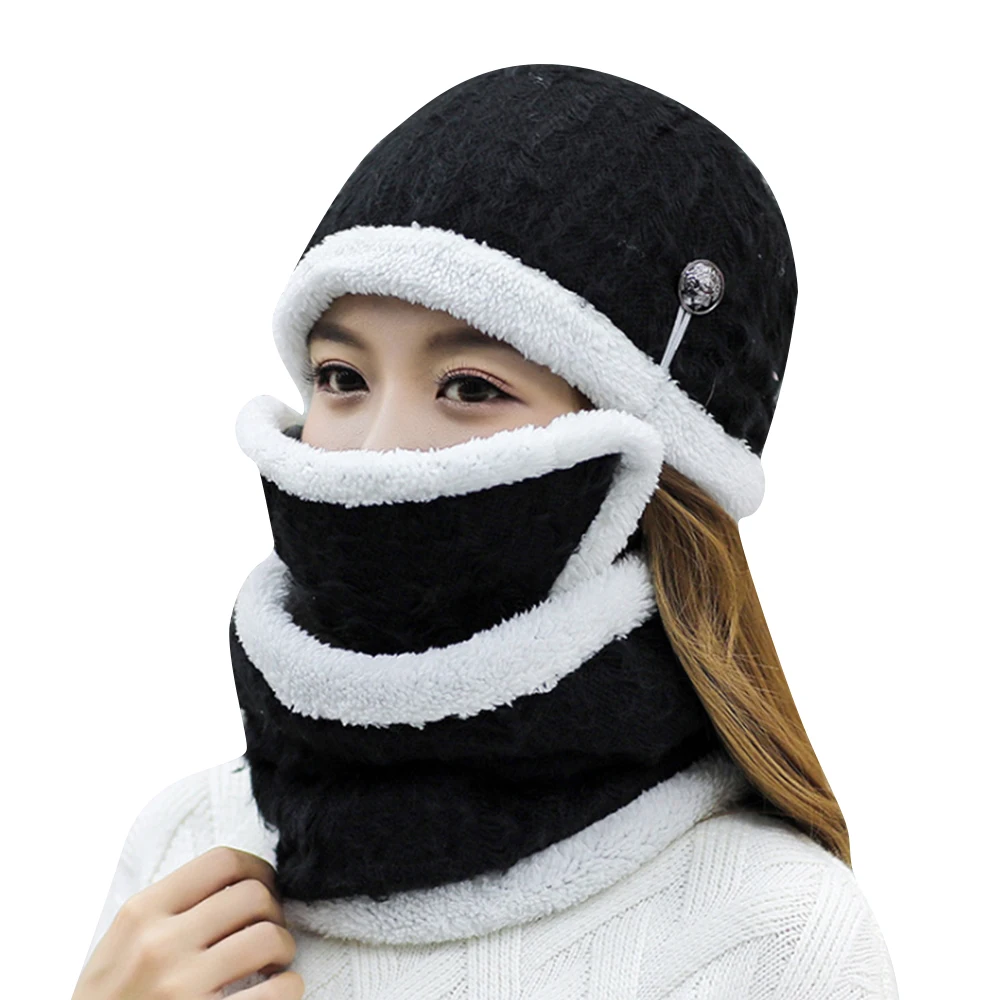 3 in 1 Winter Warm Hat Mask Neck Scarf Hat Cotton Headgear Masked
