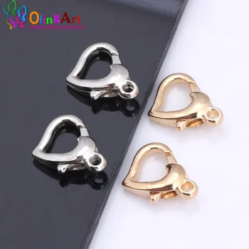 

OlingArt 12MM 20PCS/lot Copper Lobster clasp heart-shaped Silver color/GoldScrew Clasps Necklace Bracelet DIY Jewelry Making