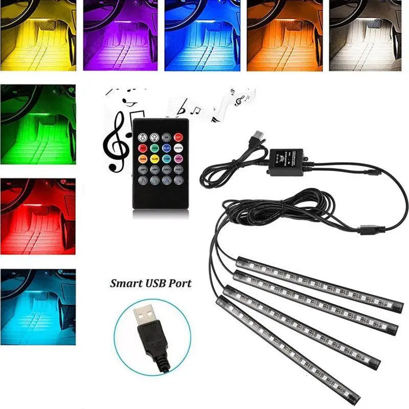 

12LED Colorful Remote Sound Control Car Music Atmospere Light Strips Decoration