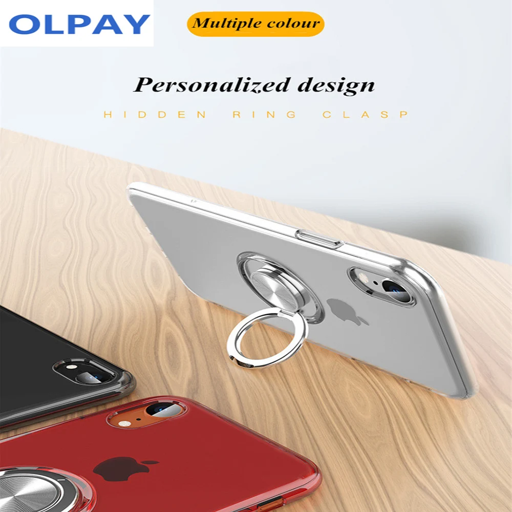 

Mobile Phone Shell for Iphone X/XS/XR Xs Max Soft Shell TPU Ring Bracket for Iphone 6/6s/7/8 Plus Transparent Protective Cover