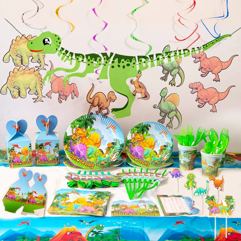 

Wild Animals Disposable Tableware Dinosaur Party Supplies Happy Dinosaur Birthday Party Decors Kids Safari Jungle Party Balloons