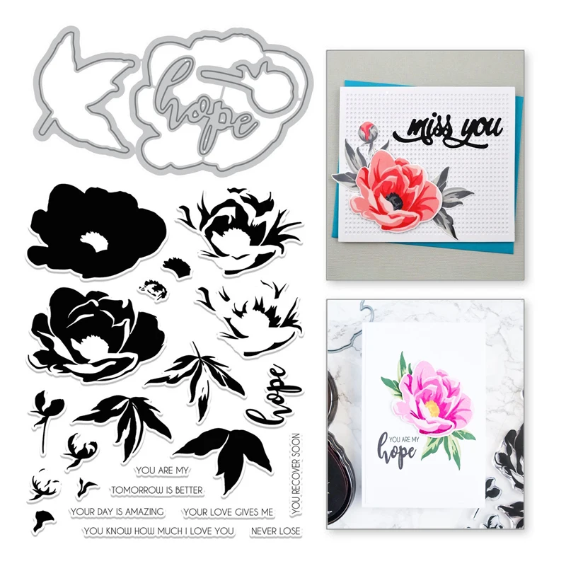 

YaMinSanNiO Flower Leaf Metal Cutting Dies and Clear Stamps Plant Scrapbooking Die Cuts for Card Making Stitch Craft Troqueles