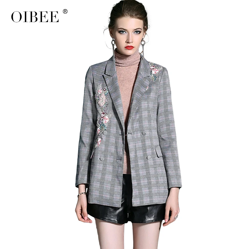 Tempérament Mince Oibee2019 Nouvelles Femmes De Costume Brodé breasted Printemps Mode Double Gray Veste Pour Perlé 08F0waxq