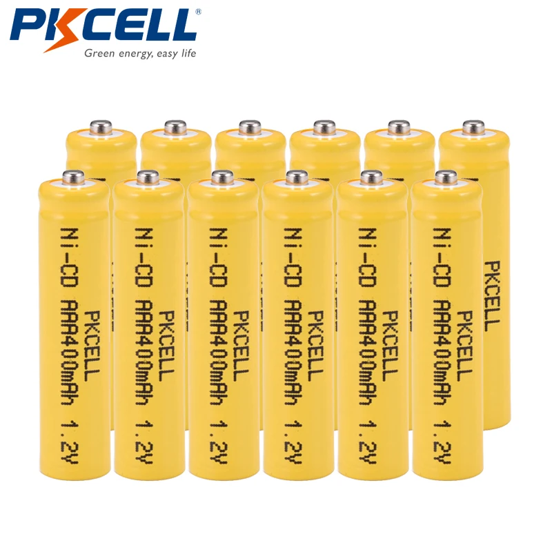 PKCELL 12 шт./лот NiCd AAA 3A 400mAh 1,2 V Ni-CD аккумуляторная батарея