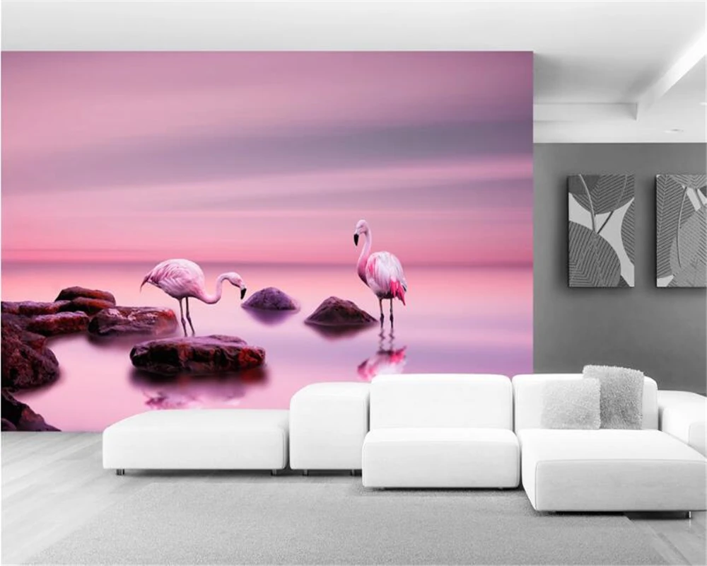 

beibehang High-definition personality decorated large 3d wallpaper flamingo stereo large beach background wall papers home decor