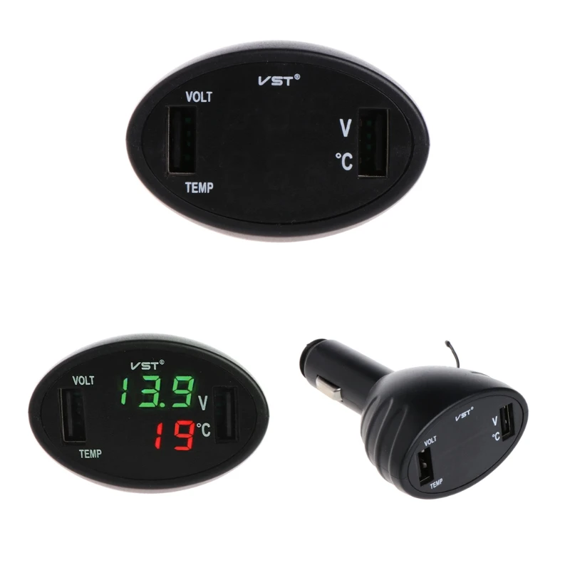 Car Digital LED Thermometer Voltmeter Auto USB Charger Battery Monitor Temperature Gauge for car accessories