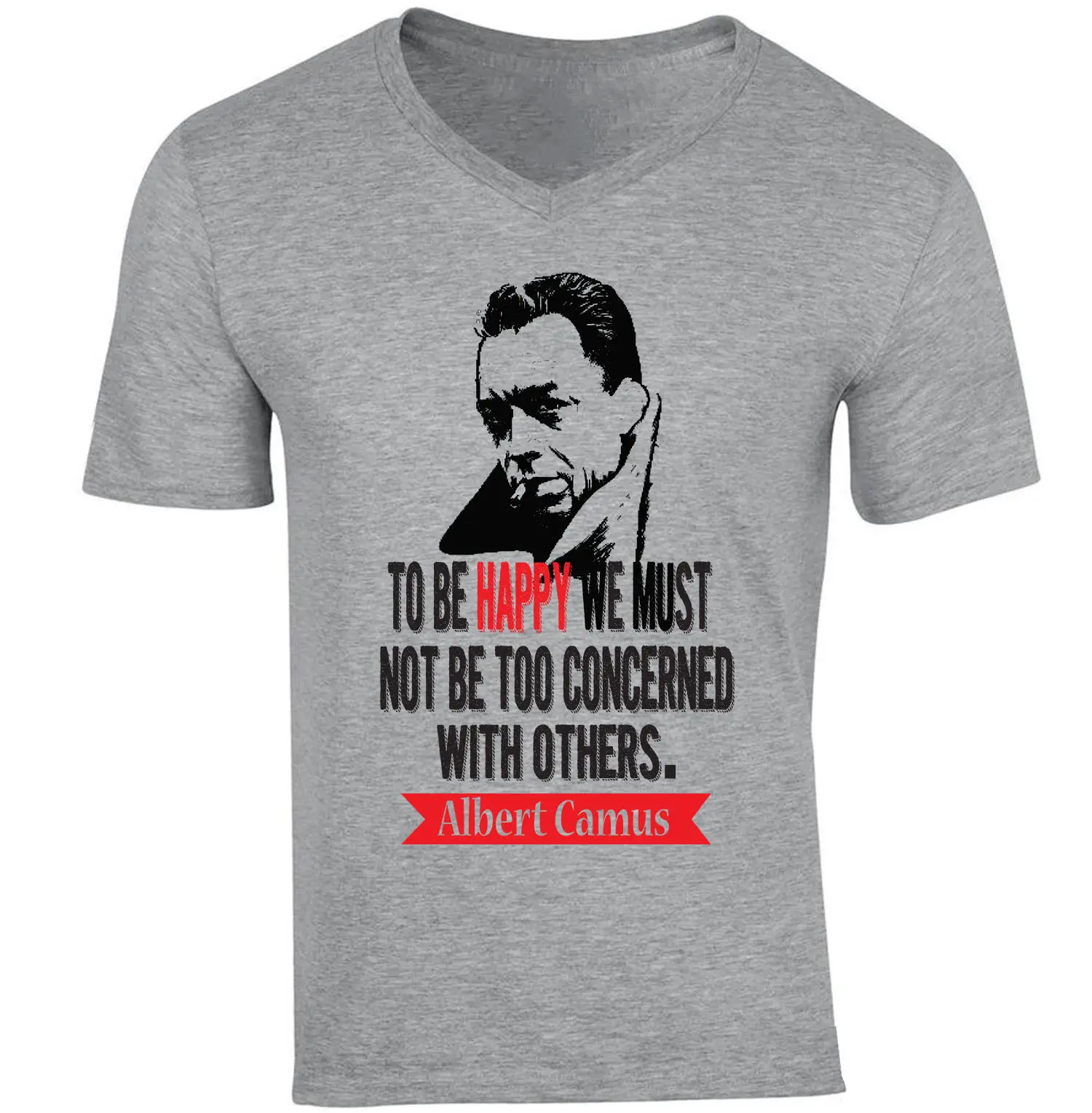 Футболка из хлопка серого цвета с принтом Альберт CAMUS TO BE HAPPY 2018 | Мужская одежда