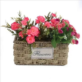 

Square Fleshy Flower Basket Home Decoration Ornaments Wicker Baskets Hand-Woven Flower Pots Pastoral Straw Flower Basket Stora
