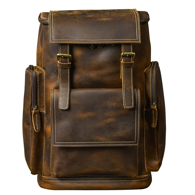 Retro Genuine Leather Men's Backpack Large Capacity laptop bag school backpack male shoulder bags Brown leather Travel Backpacks