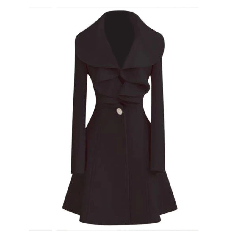 

MCGS Black NEW Fashion Womens WOOL Warm Long Coat Outwear