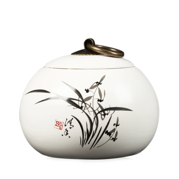 Элегантная керамическая банка для чая с китайским рисунком, контейнер для еды, белый фарфор - Цвет: lan