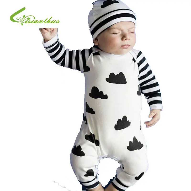 black and white striped baby romper
