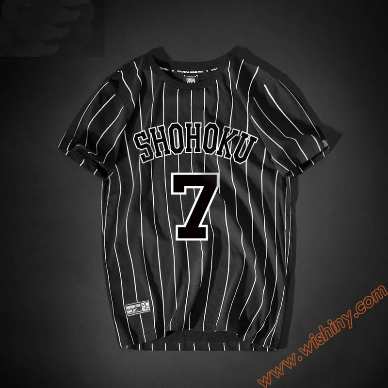 

Fashion Slam Dunk T-shirt Shohoku No.7 Miyagi Ryota Tshirt Men Boys 100% Cotton Black Striped Tee Shirts
