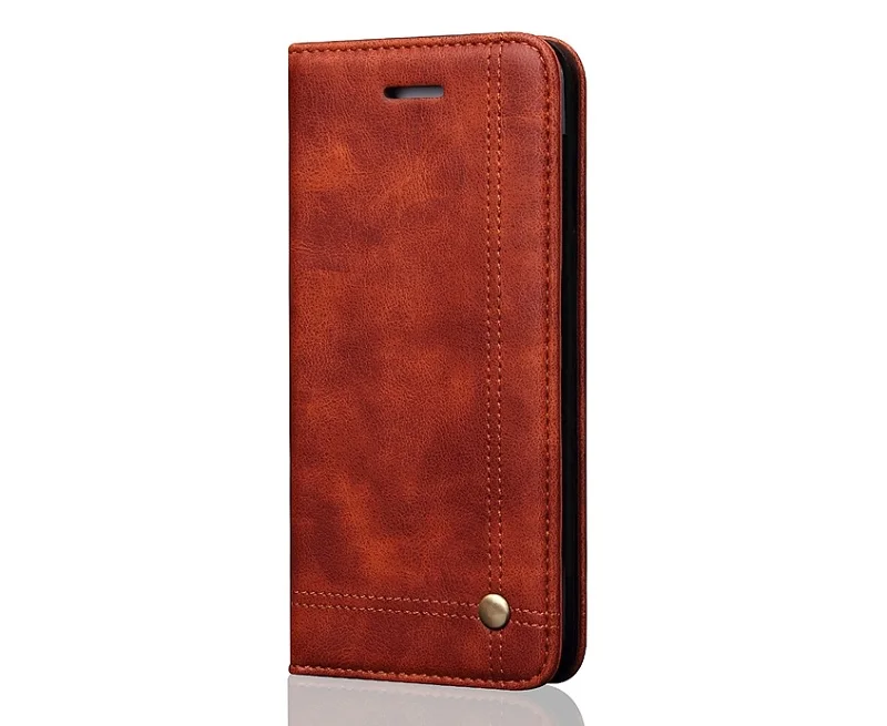 brown genuine leather flip wallet case for iPhone 5 5s se cell phone luxury card cover