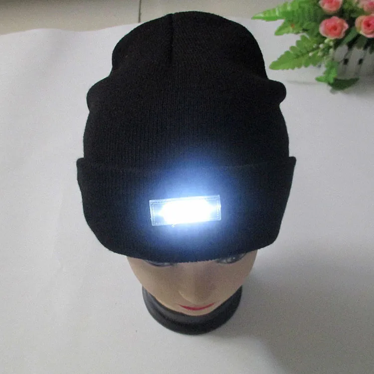 5-LED Lighted Cap Winter Warm Beanie Angling Hunting Camping Hat 5Color skully hat with brim