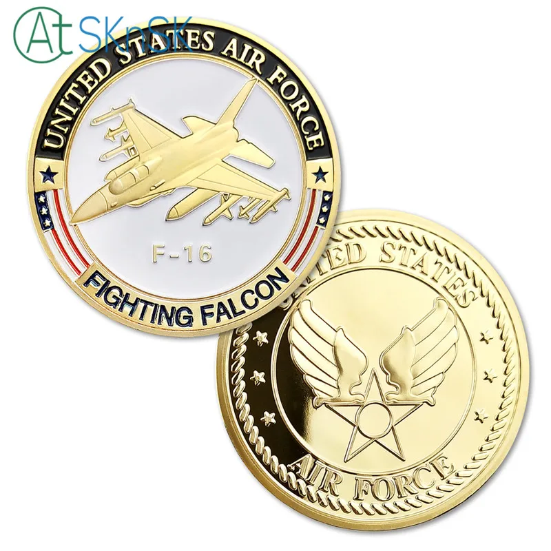 1/3/5/10 шт. американские военные ВВС F 16 Боевой сокол позолоченная монета США