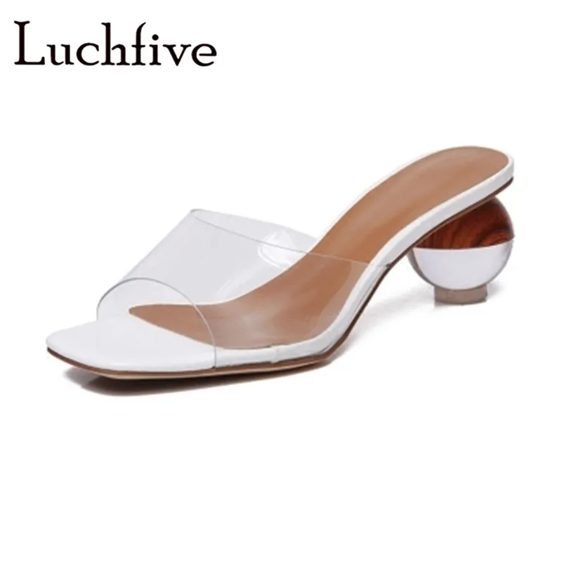

New transparent women slippers sexy open toe shallow slip on female shoes geninue leather strange heels summer female shoes