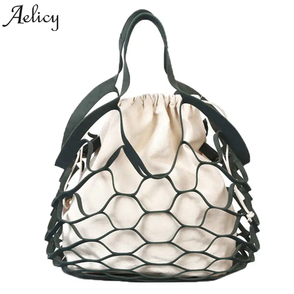 Della Cotone A verde Tessuto Sacchetto Shopping Da Aelicy Modo Alta Borsa Qualità Rete Spalla brown Tote Maglia Nero Del Di Il Borse Progettista Spiaggia vw8qSY