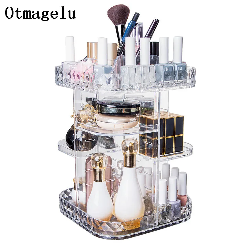 

Rotatable Acrylic Cosmetic Storage Box Lipstick Display Stand Multilayer Nail Polish Rack Holder Women Makeup Organizer Case