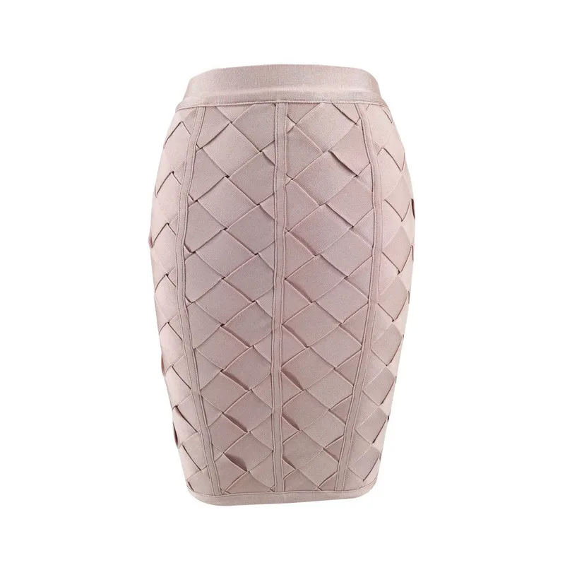 

2017 fashion elegant pink brown black bandage skirt Weave Cross Plaid Back Zipper Above Knee Celebrity Bodycon Skirts Wholesale