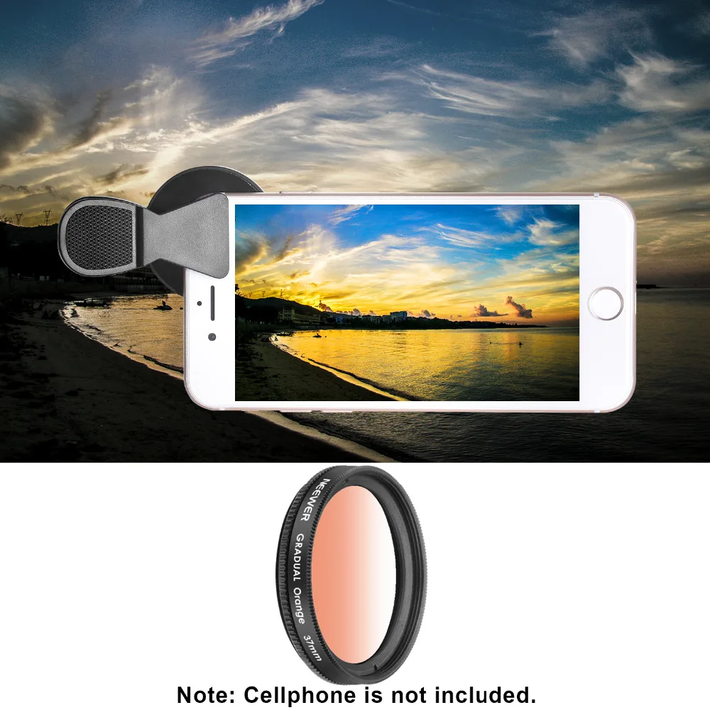 Neewer 37 мм Объективы для телефона набор аксессуаров: 0.45X широкоугольный объектив+ зажим для объектива+ Градуированные цветные фильтры+ CPL фильтр+ ND2-400 фильтр