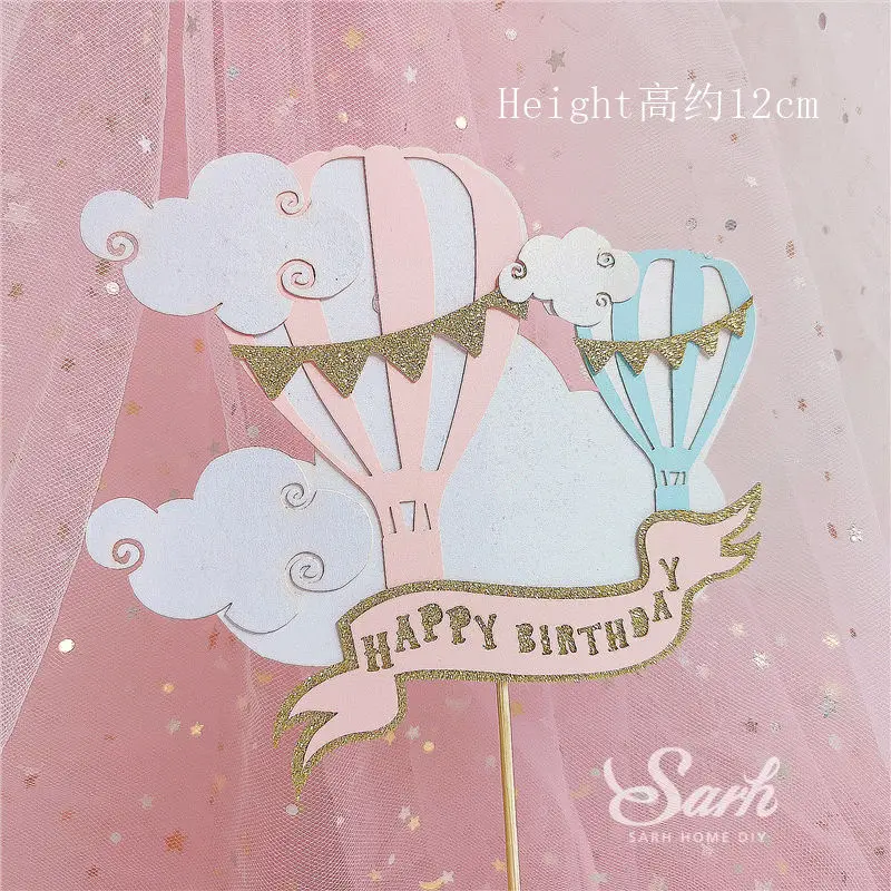 Корона мальчик девочка и журавль розовый синий с днем рождения украшения Радуга торт Топпер для день детей вечерние принадлежности прекрасный подарок - Цвет: 1 hot air balloon