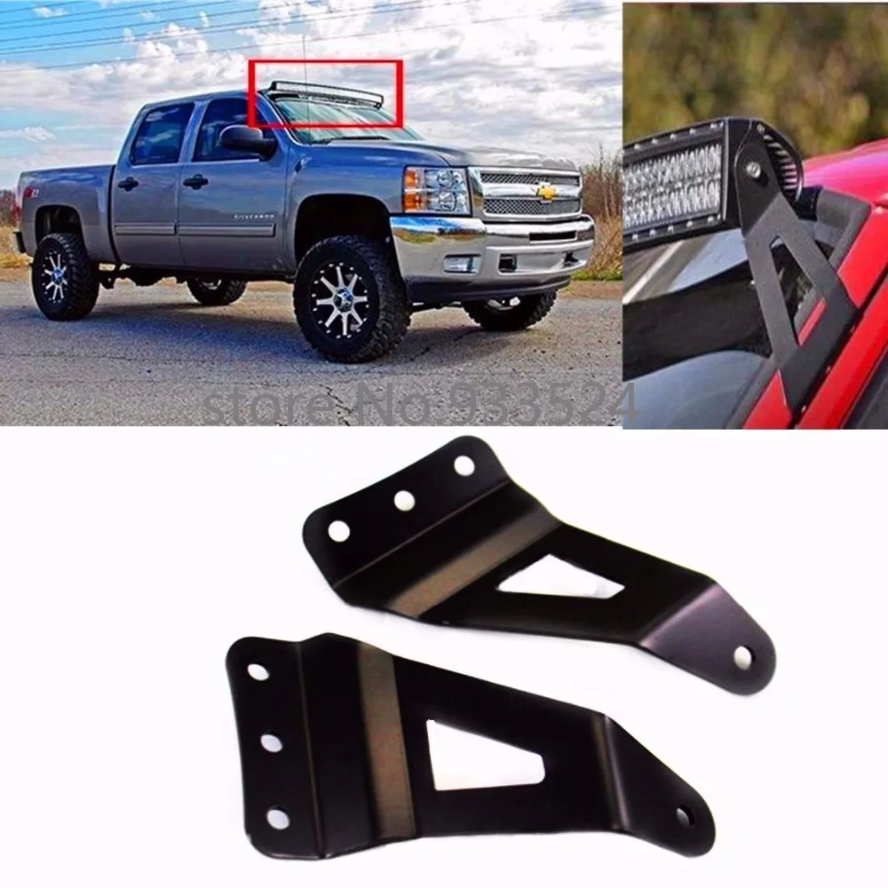 

50" Curved Led Light Bar Top Roof Upper Windshield Mount Brackets For Chevrolet GMC