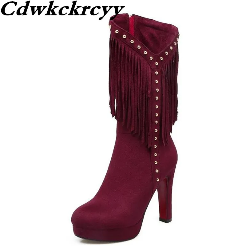 

Nightclub rivet zipper Women Boots Thin and thin Dance boots sexy Middle tube Tassels High-heeled Waterproof Single boots 34-43