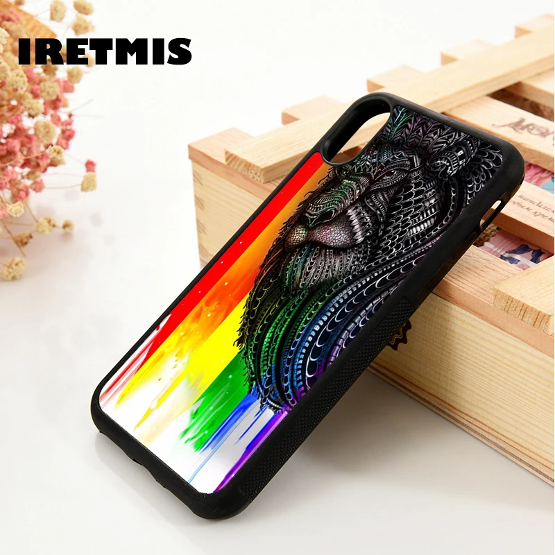 

Iretmis 5 5S SE 6 6S Silicone phone case cover for iPhone 7 8 plus X Xs Max XR Gay pride rainbow flag LGBTQ Lion head pattern
