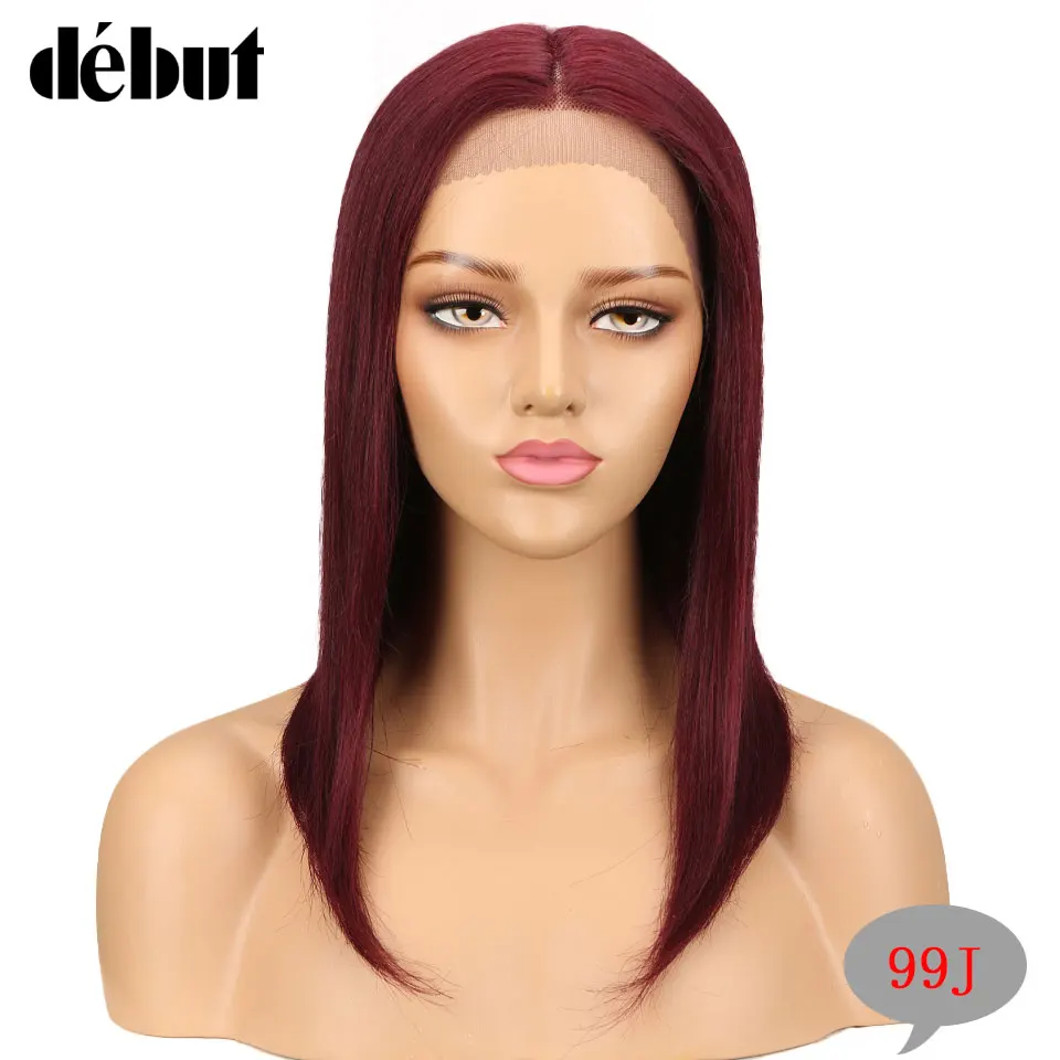 Дебютный кружевной части человеческих волос парики для черных женщин бразильские pelucas mujer cabello humano причёска Боб с прямыми волосами Парики - Цвет волос: # 99J