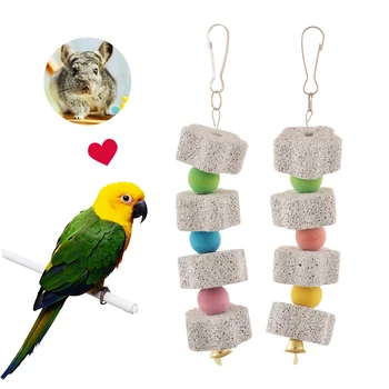 

2pcs Hanging String Parrot Cage Parakeet Cockatiel Mineral Toy Birds Parrot Grinding Stone Chewing Toy Mouth Molars Stone Toys