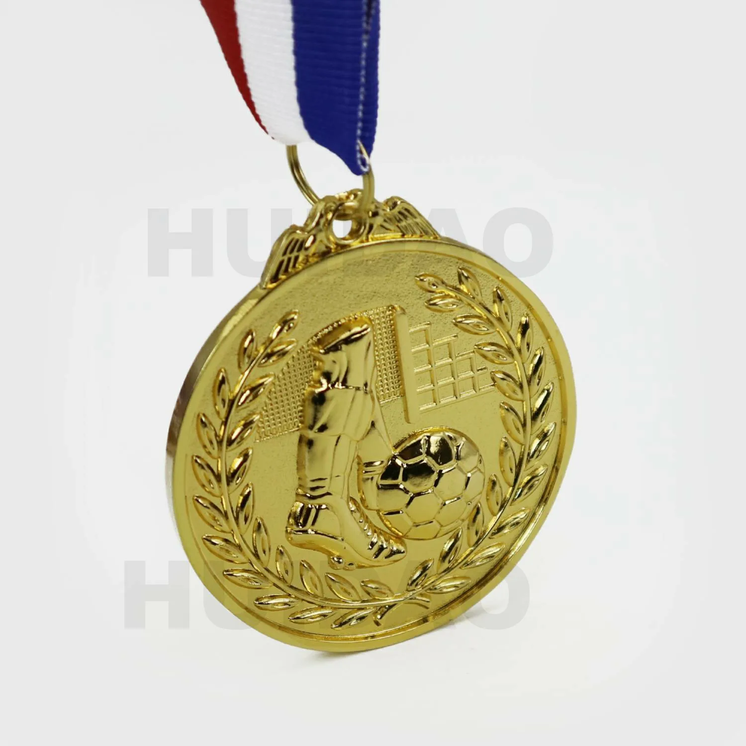Gold gdt 50mm G765 Football Medal with Red/White/Blue Ribbon 