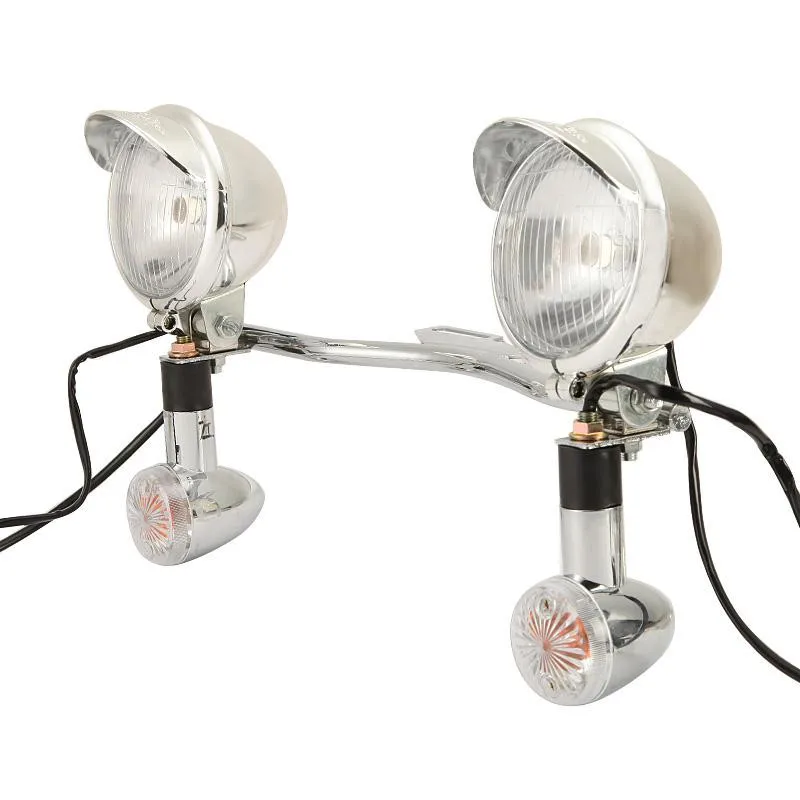 

Chrome Motorcycle Headlight Spot Light+Bracket Bar+Bullet Turn Signal Indicator Light Set For Honda Suzuki Harley Yamaha Cruiser