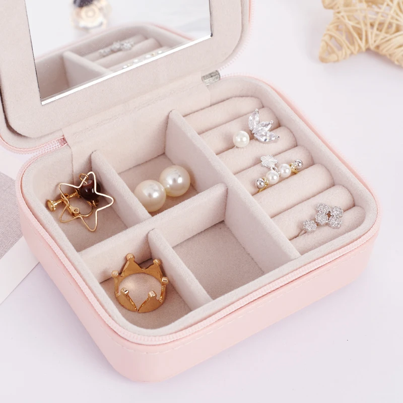 Womens Portable Travel Jewelry Box Organizer PU Jewellery Ornaments Case Storage