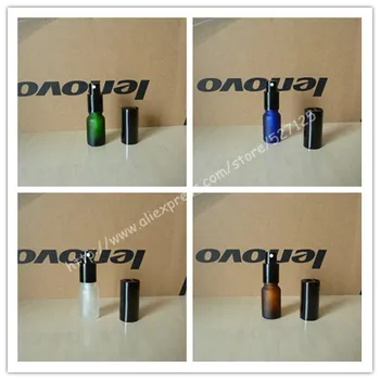 

10ml frosted clear/green/brown/blue glass bottle with shiny black sprayer, mist glass bottle. travel refillable perfume bottle