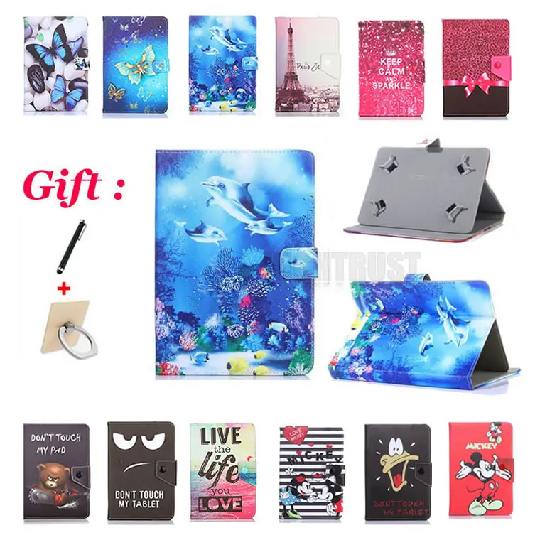 Universal Cartoon Case for RoverPad Sky Q10 3G/Pro LTE/Tesla 10.1&quot tablet PU Leather Printed protective cover case + 2 Gifts |