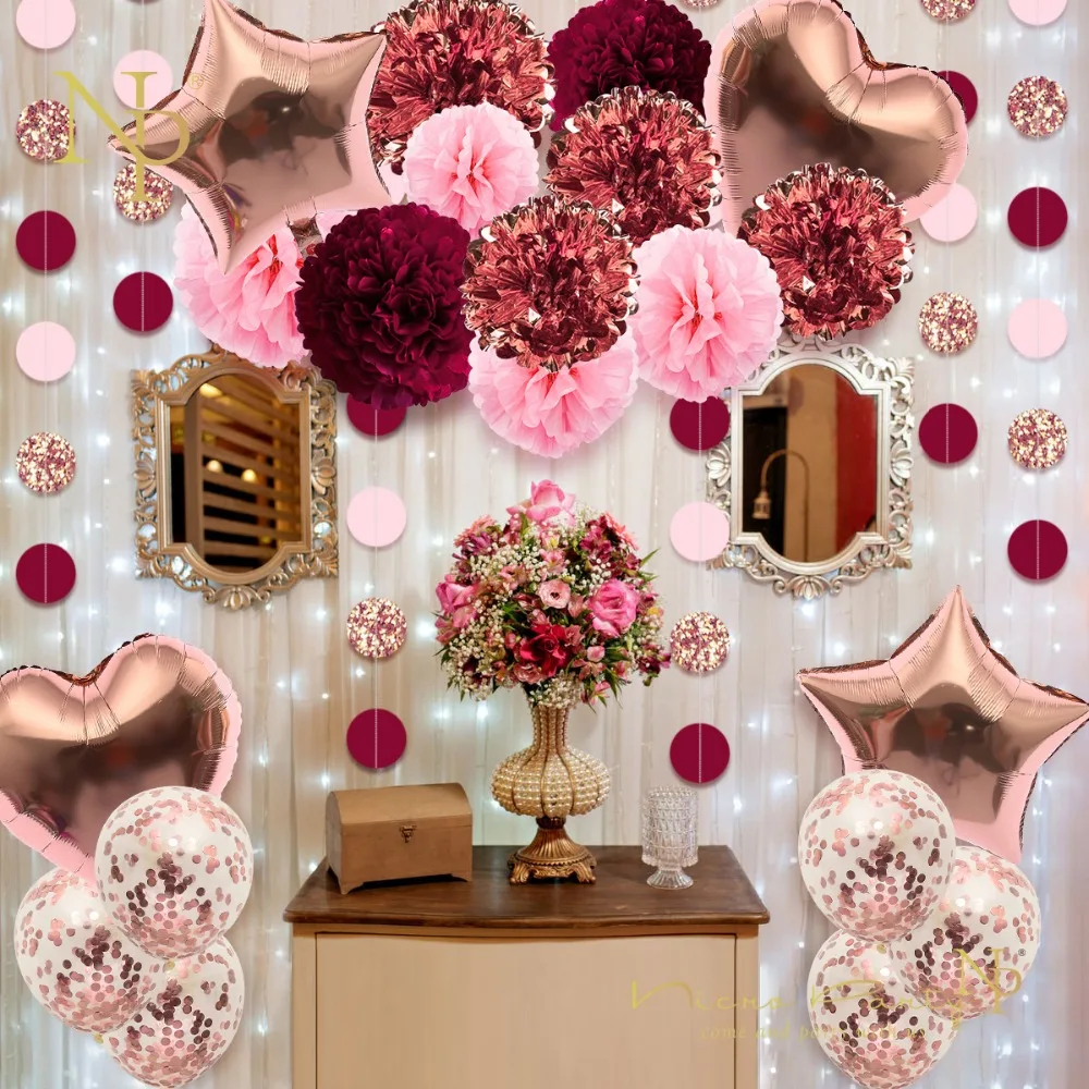 Nicro 22 pcs/set Balloons Paper Flowers Confetti Valentine's Day Decoration Birthday Graduation Home Party DIY Decor#Set72
