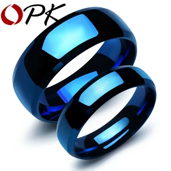 

OPK Blue Stainless Steel Lovers' Ring Classical Simple Smooth Design Women Men Finger Bands Jewelry Gift For Anniversary GJ479L