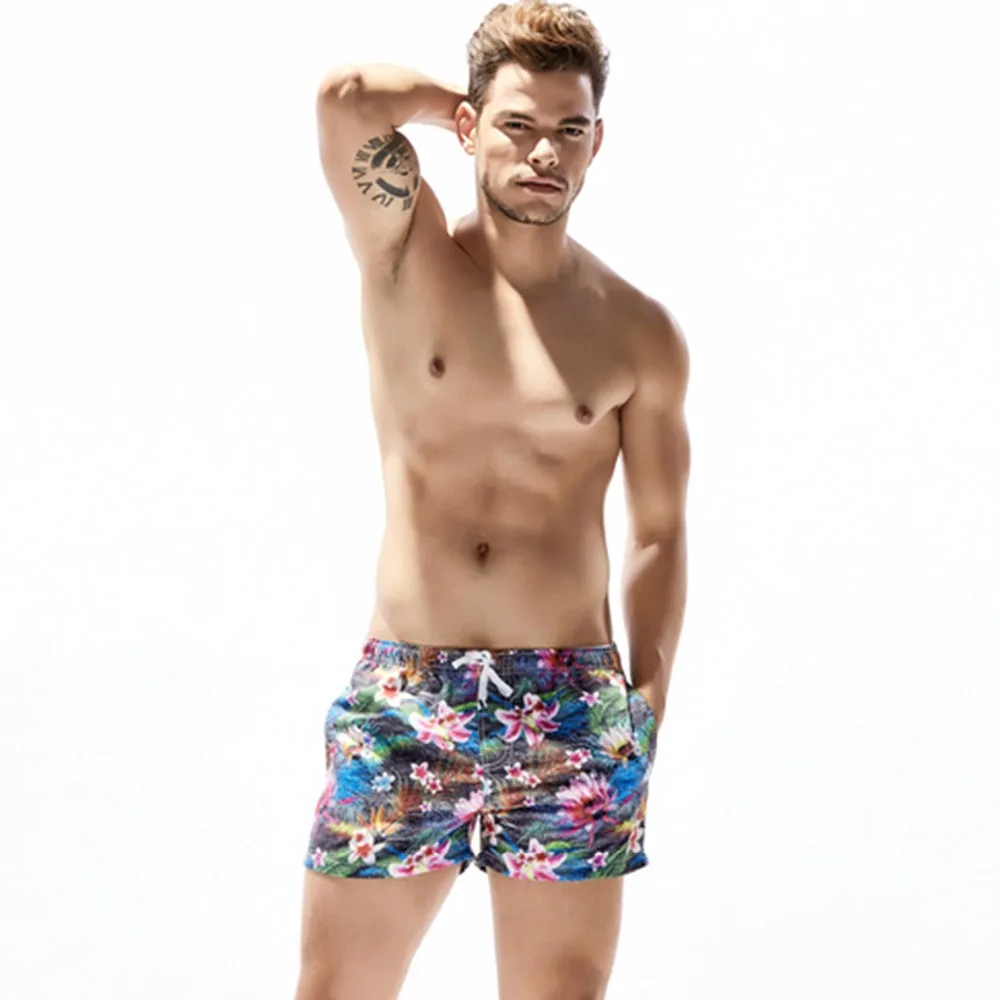 Floral Mens Swimming Trunks Swimwear Men Shorts Quick Dry Polyester