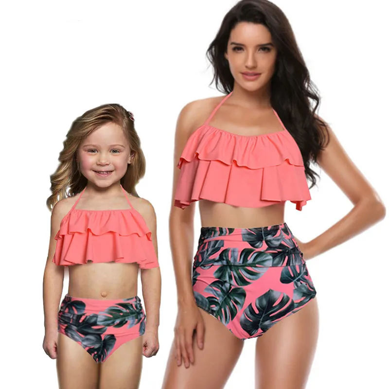 

Women Girl Baby High Waist Bikini Set Ruffles Swimwear for Mother and Daughter Swimsuit Bikinis Family Matching Outfits Look