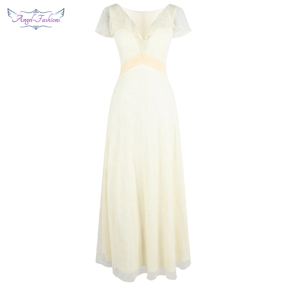 Angel fashions женские кружевные рукава с v образным вырезом вечернее платье отделка из