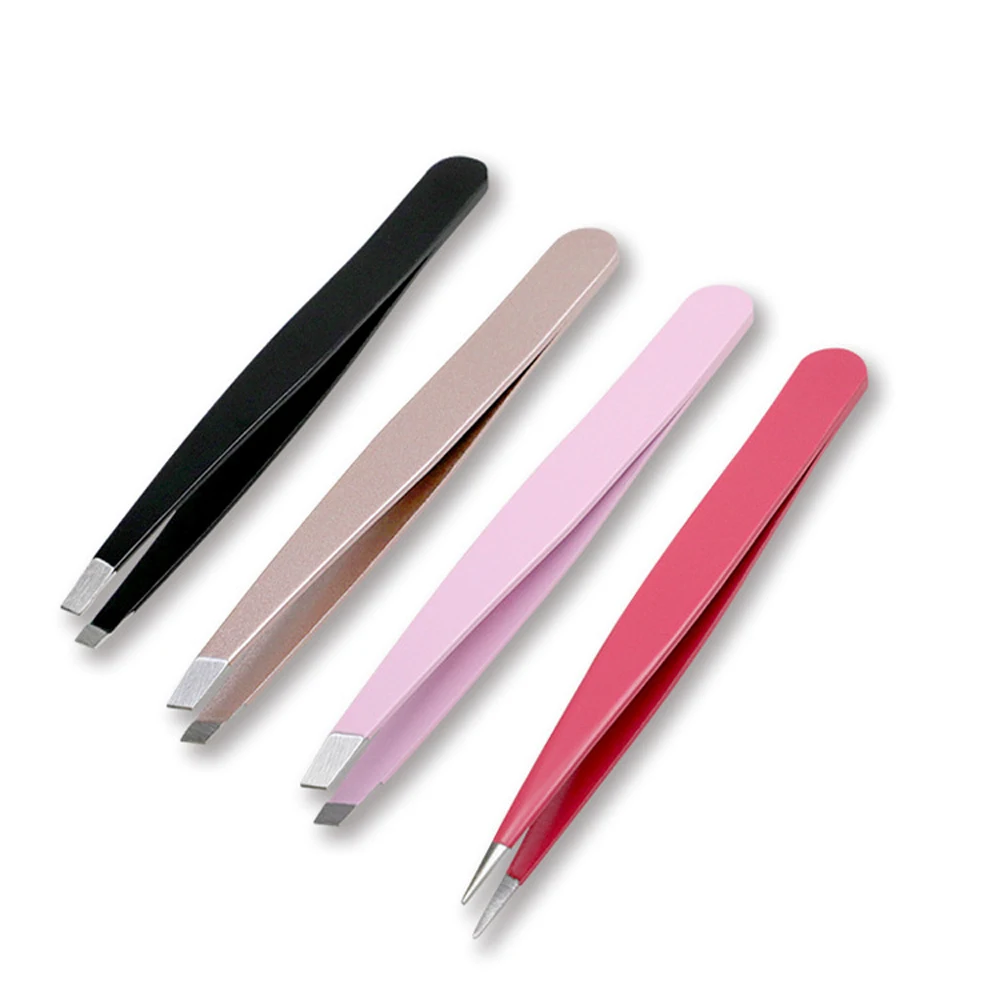 

3 PCS /set Eyebrow Tweezers Stainless Steel Point Tip/Slant Tip/Flat Tip Hair Removal Makeup Tools Accessory with Bag case