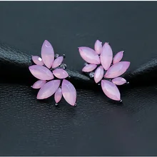 Новинка, женские модные серьги с крыльями, стразы, красное/розовое стекло, Черная смола, милые серьги с металлическими листьями для девочек e0160