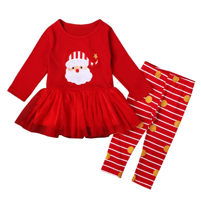 Girls Christmas Outfits Red Shirt+Stripe Dot Pants Leggings 2pcs Kids ...