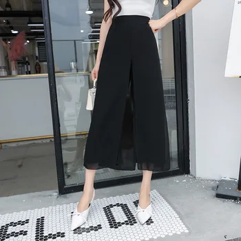 

Pantalon Mujer 2019 Nine Minutes Of Pants, Leisure Trousers Loose Skirts Pants Straight Tall Waist Split Chiffon Wide-legged