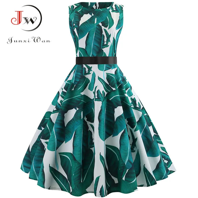 

Summer Vintage Dress Women Sexy 50s 60s Floral Print Sleeveless Retro Swing Dresses Casual A-Line Elegant Party Dress