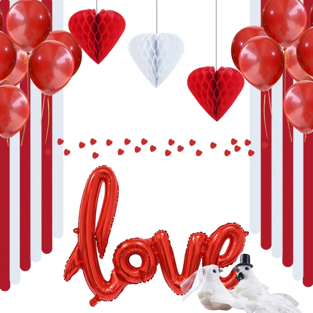 

Valentines Day Wedding Anniversary Party Decorations LOVE Letter Balloons Heart Honeycomb Balls Photo Booth Prop Party Supplies