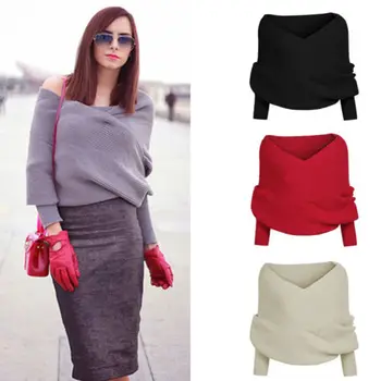 

Womens Knit Cardigan Sweater Top Long Sleeve Warm Knitwear Wrap Shawl Scarf