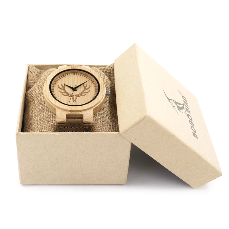 BOBO BIRD Brand Quartz Mens Watches Top Luxury Bamboo watch for Men Leather Strap Wood Wristwatch
