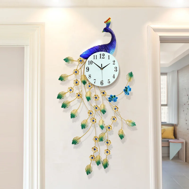 Негабаритных стерео часы с павлином личности креативные декоративные настенные часы европейская гостиная бесшумные кварцевые настенные часы